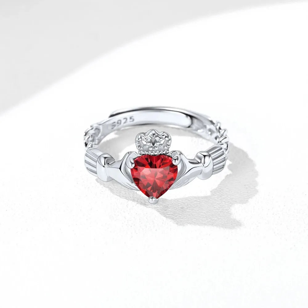 Birthstone Claddagh Ring Adjustable