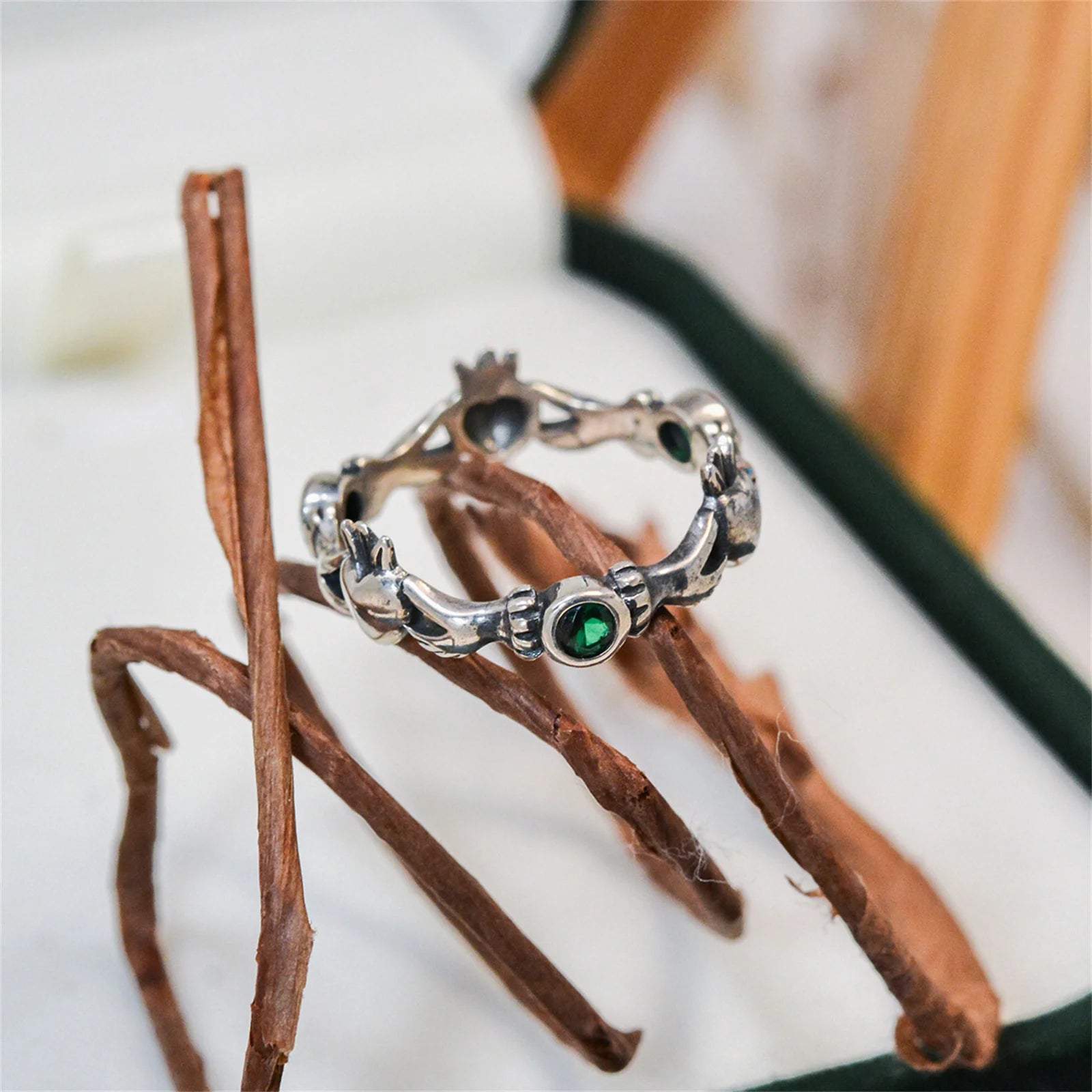 Green Zircon Claddagh Ring
