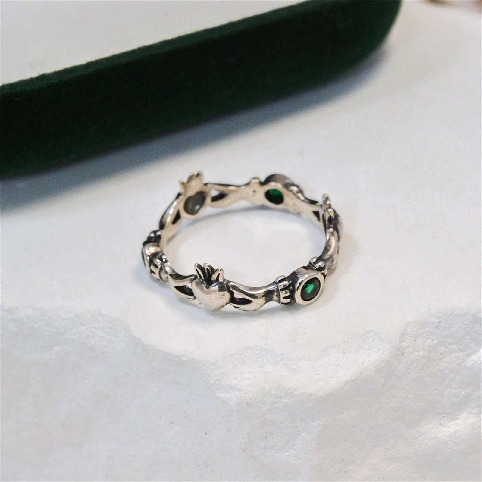 Green Zircon Claddagh Ring