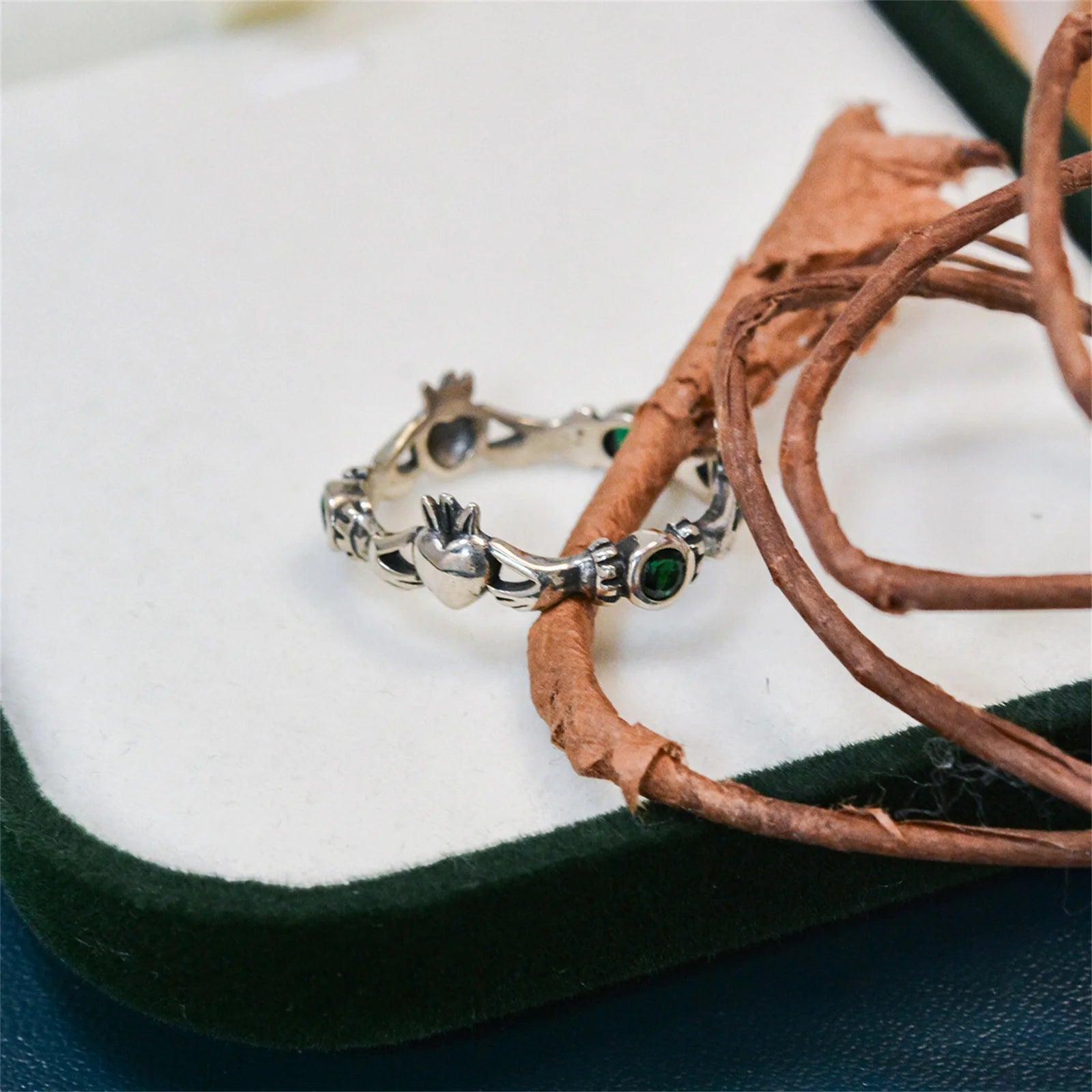 Green Zircon Claddagh Ring