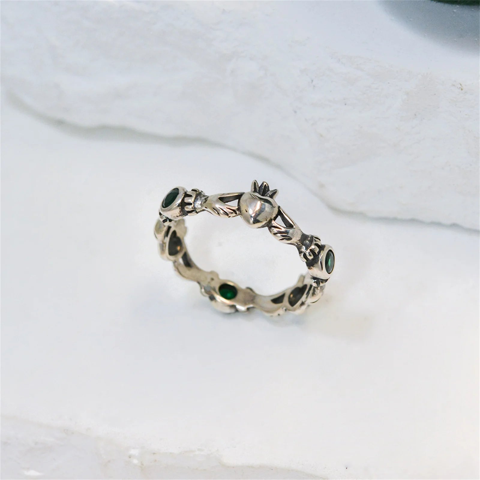 Green Zircon Claddagh Ring