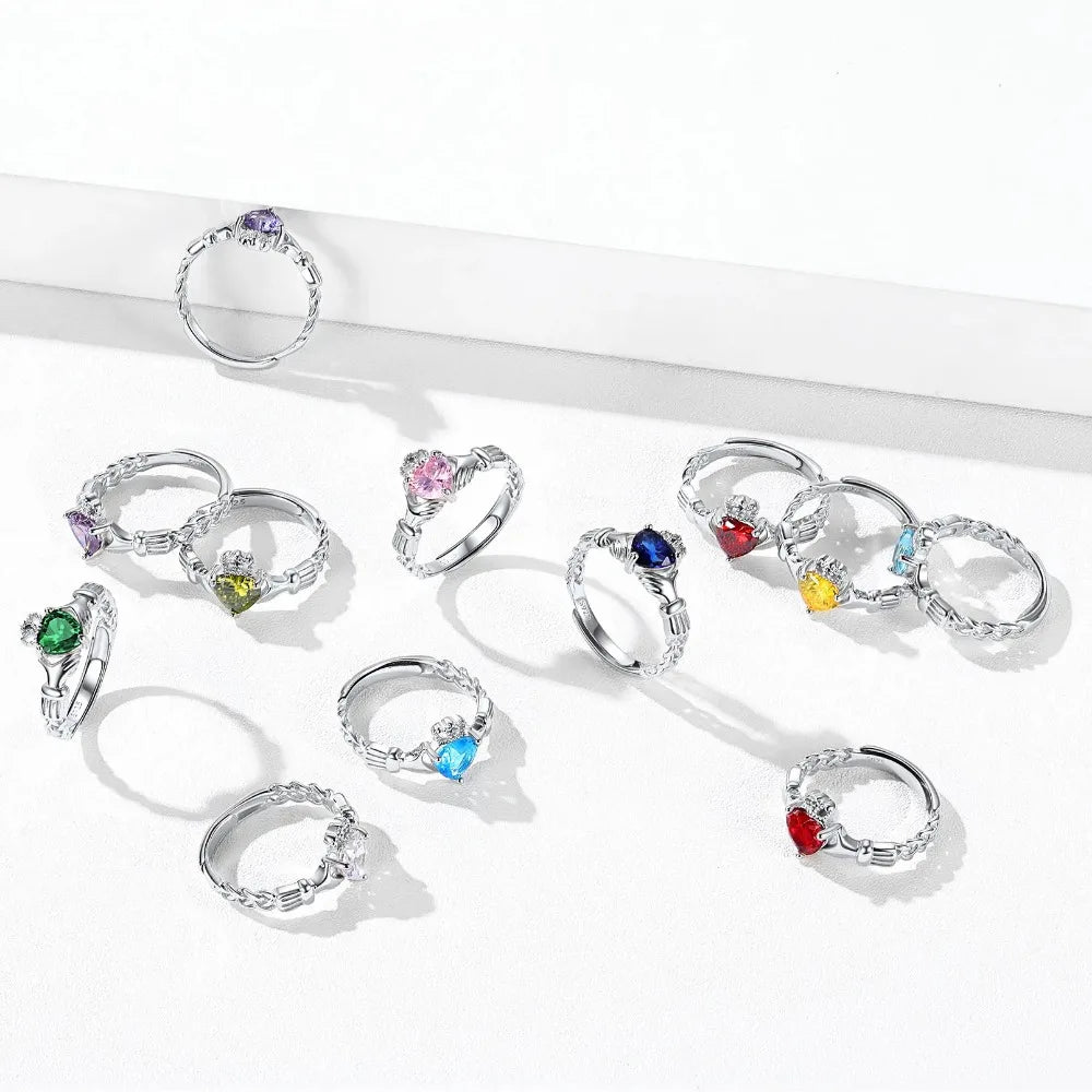 Birthstone Claddagh Ring Adjustable