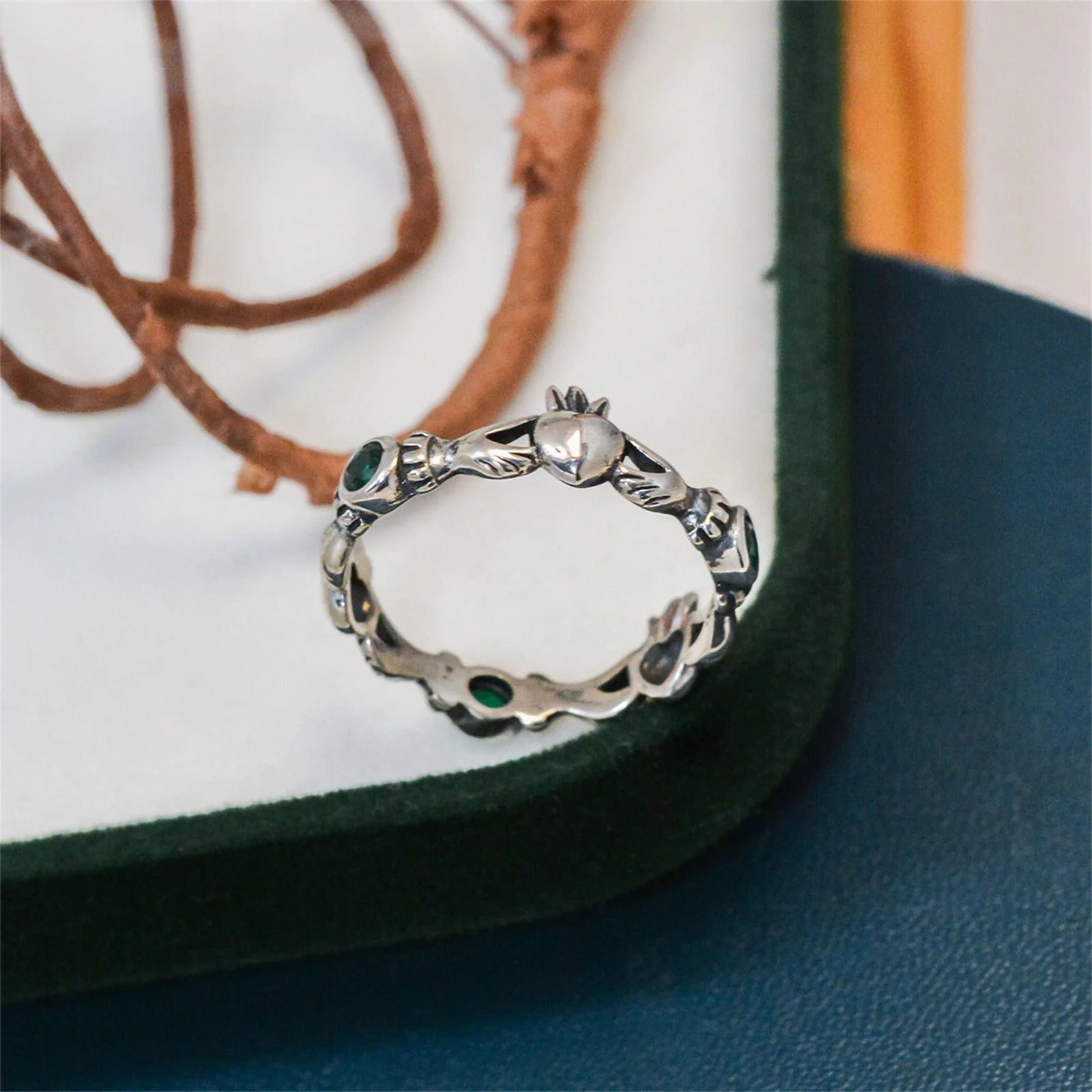 Green Zircon Claddagh Ring